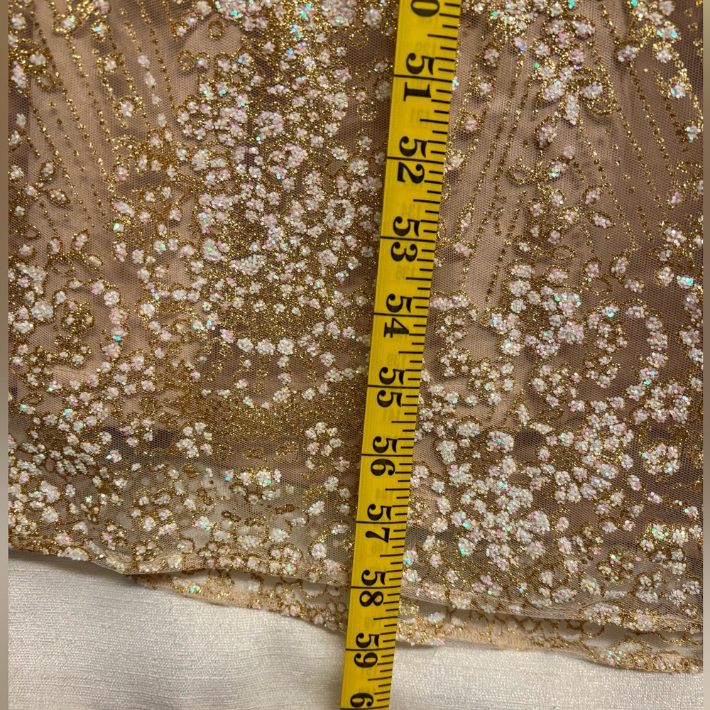 Hello Molly | NWT Gold Sequin Backless Dress Wrap Tie Slit Prom Formal Sexy US 4 - Picture 11 of 13